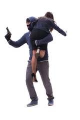 Businesswoman is kidnapped by the gunman