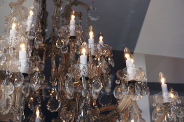 Chandelier Reflection through Glass Window 