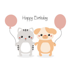 Cat holds a balloon.