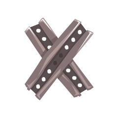 Original letter X formed by two crossed steel planks. Cartoon font in flat style. Concept of English alphabet, ABC. Vector design for poster, flyer or card