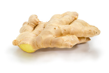 Ginger rhizome closeup on a white background