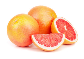 grapefruit and slices isolated on white background