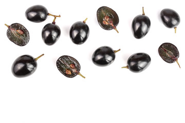 Dark grapes isolated on white background with copy space for your text, top view. Flat lay