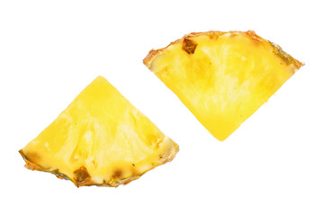 two slices of pineapple isolated on white background close-up. Top view. Flat lay
