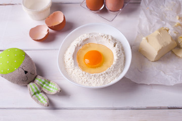 easter cooking still life with elements of cooking Easter cake and eggs