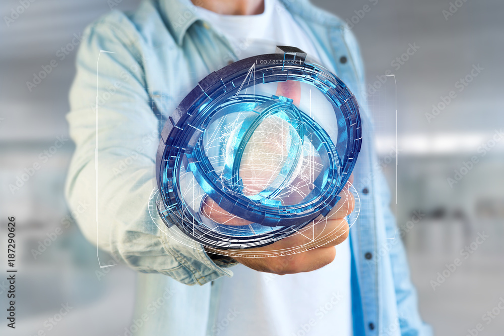 Poster hologram made of wheel with a futuristic data interface - 3d rendering