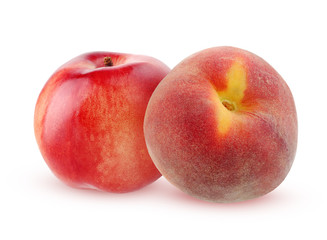 Peach and nectarine, isolated on white background.
