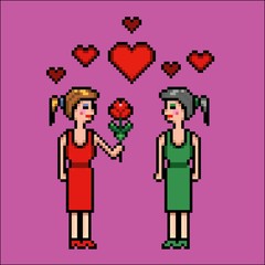 Obraz na płótnie Canvas Flower for beloved girlfriend, pixel art vector illustration