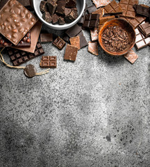Different kinds of chocolate in bowls.