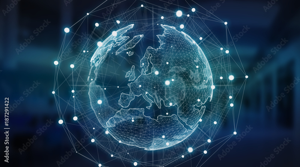 Poster connections system global world view 3d rendering