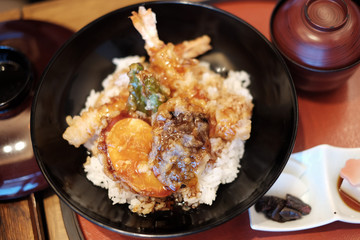 Deep Fried Shrimp and vegetables, Tempura Rice Bowl ,Japanese Tendon