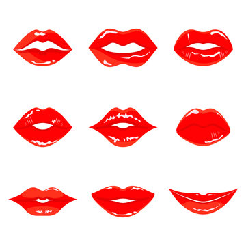 set of red woman lips