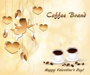 Abstract background for Valentine's day with cups of coffee