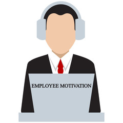 Businessman in headphones. Business illustration with the inscription:employee motivation