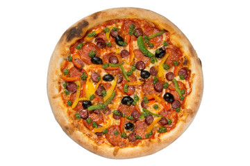 Italian pizza with a bead in the assortment on a white background