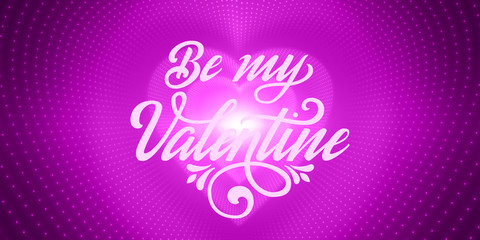 Happy Valentines Day card. Vector infinite heart-shaped tunnel of shining flares on purple background. Glowing heart tunnel. Valentines day gift or invitation card. Tender design for you love.