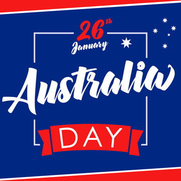 Australia day, 26 January greeting card. Vector illustration for 26th january Australia day lettering banner background with national flag colors