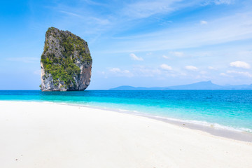 Perfect beach, white sand, transparent turquoise sea water, blue sky