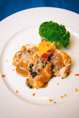 Plate Decorated With Chicken Slices And Sauce