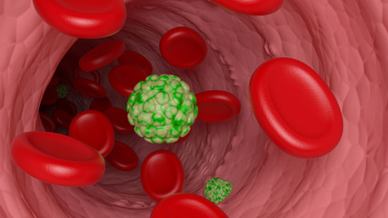 3d illustration of blood stream with virus