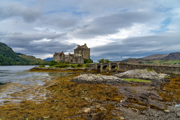 Eilean Donan castle on a cloudy day, Highlands, Scotland, UK