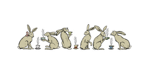 Hand drawn hares © petrovskaya