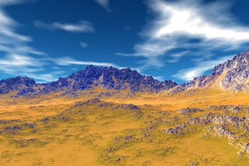 Alien Planet. Rocks and sky. 3D rendering