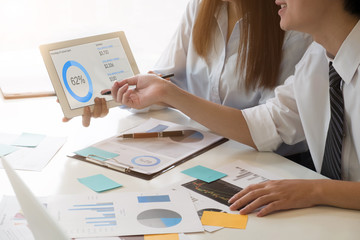 Business presentation with touch pad.