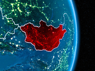 Mongolia in red at night