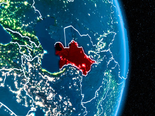 Turkmenistan in red at night
