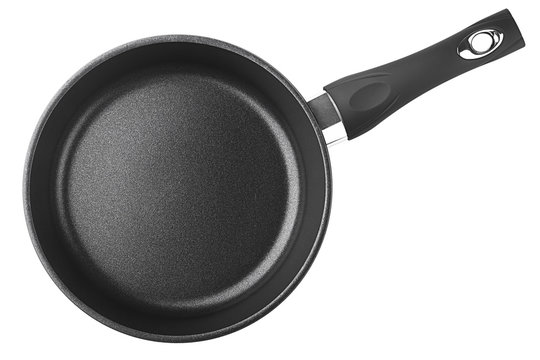 black fry pan, clipping path, isolated on white background