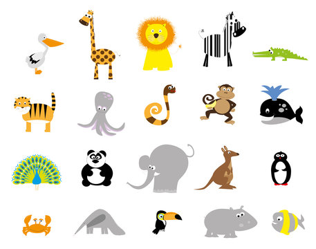 vector set of flat style wild animals / for children