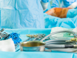 Real surgery team in the operating room. Photos from a live session of breast augmentation surgery.
