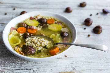 Chestnut soup on a vegetable broth.