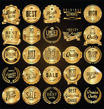 Retro vintage golden badges vector illustration collection