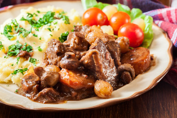 Dinner or lunch with beef Bourguignon stew