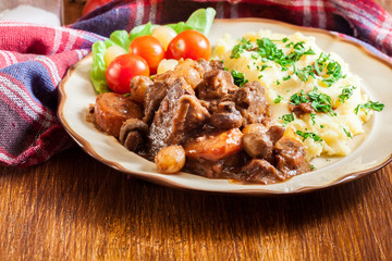 Dinner or lunch with beef Bourguignon stew