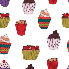 Cupcake seamless pattern in cartoon style