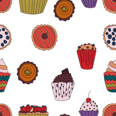 Cupcake seamless pattern in cartoon style