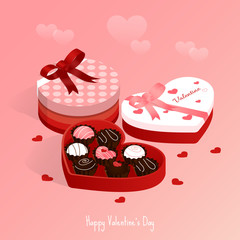 happy valentine's day,isometric chocolate cake gift set box vector