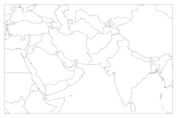 Political map of South Asia and Middle East countries. Simple flat vector outline map.