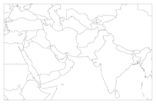 Political map of South Asia and Middle East countries. Simple flat vector outline map.