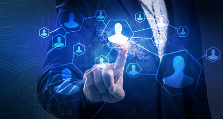 Businessman point on bonds in social network.