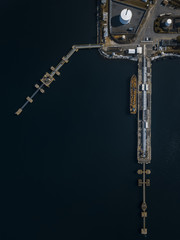 drone view of a ship in the port