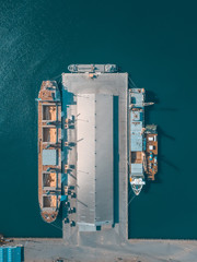 drone view of a 3 ships in the port