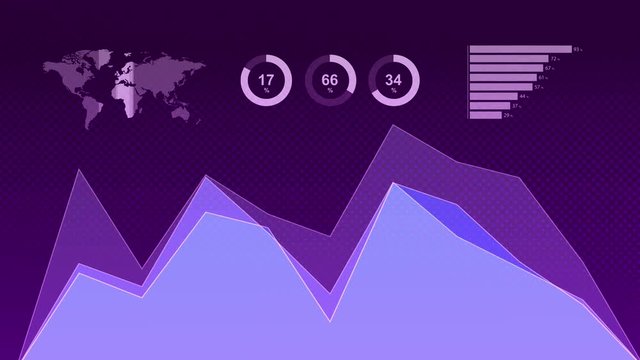 Violet infographics business data representation, animated charts and diagrams for company's financial presentation