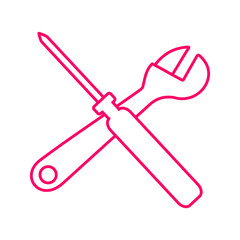 Outline Wrench and Screwdriver Cross Vector Illustration Graphic