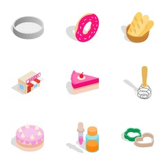 Cooking ingredients icons, isometric 3d style