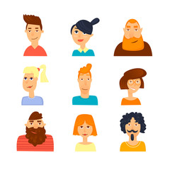 Characters avatars man and woman. Persons. Flat design vector illustration.