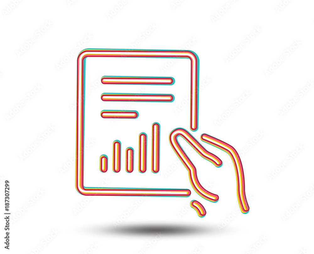 Poster hold report document line icon. analysis chart or sales growth sign. statistics data symbol. colourf